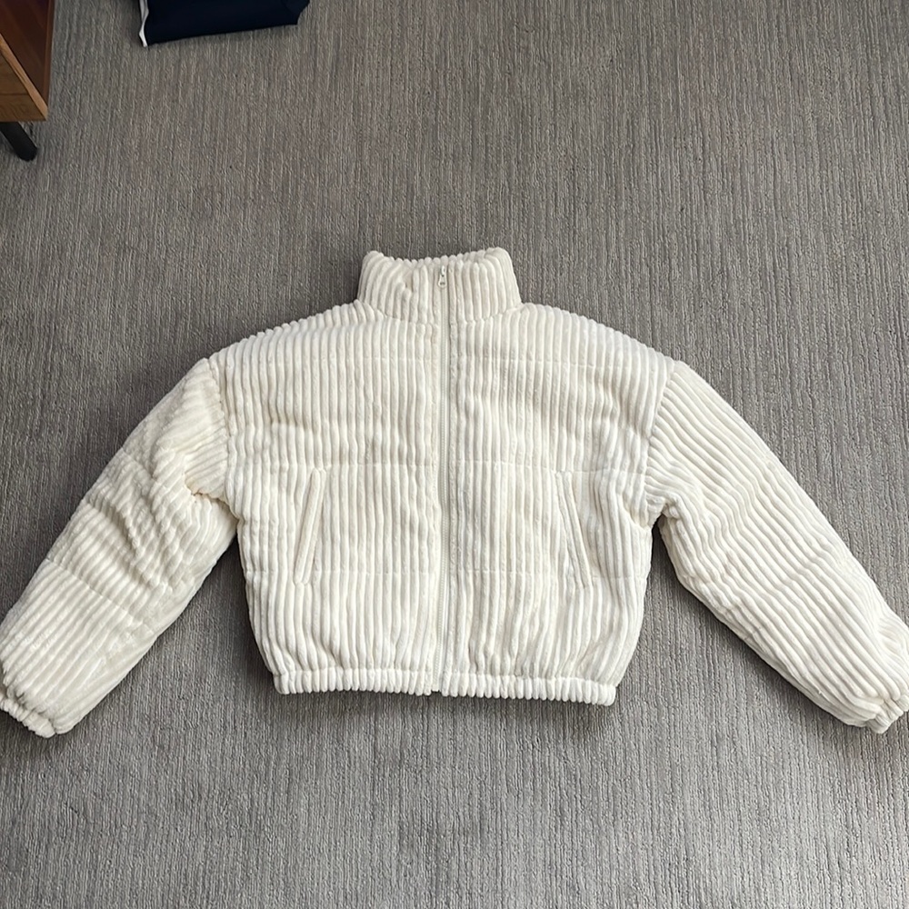 Corduroy Puffer Cropped Jacket | Cream / Off-white | Size Medium